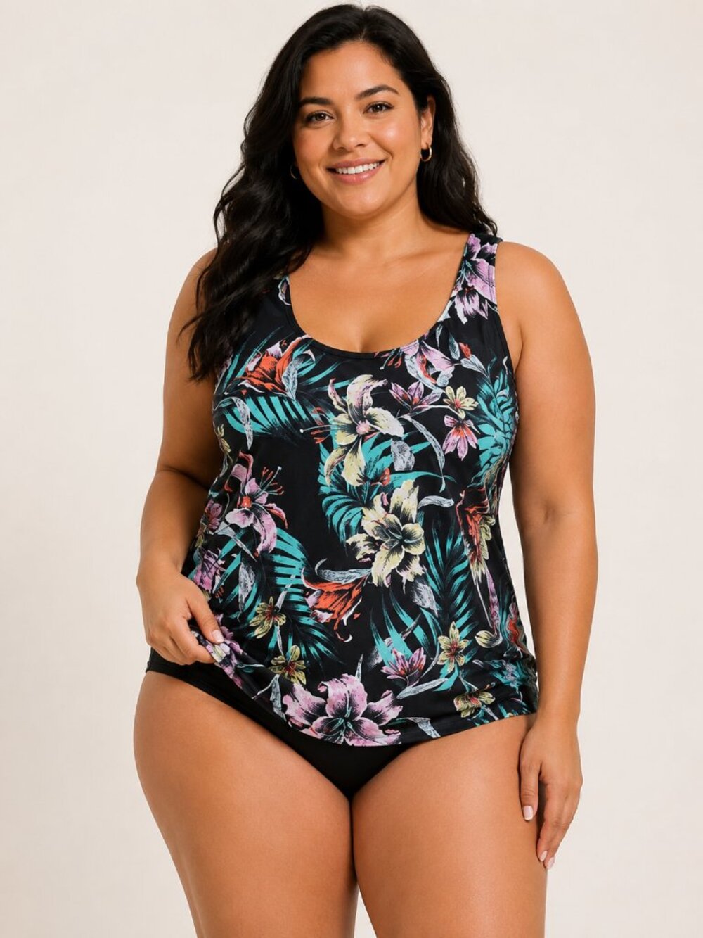 FULLFITALL Pink Floral Tankini Top Size 24 D/DD Plus Swimwear NWT